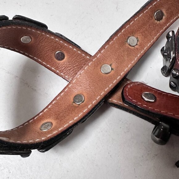 Black Leather Studded Belt Metal Size Small Waist 23-28" Repoussé Punk Rock VTG - Picture 6 of 7